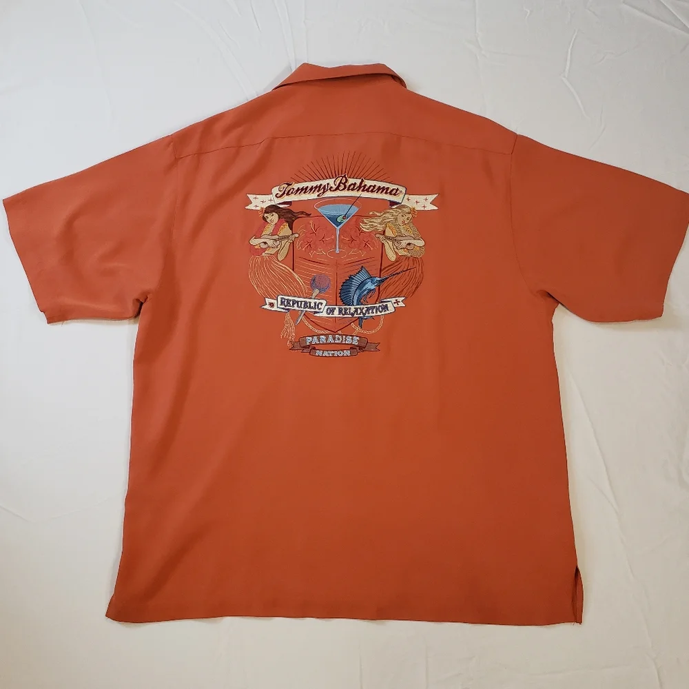 Men's Tommy Bahama Paradise Nation Orange Camp Shirt Size L - Picture 2 of 12